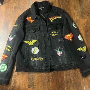 Black Denim Jacket with Superhero Patches